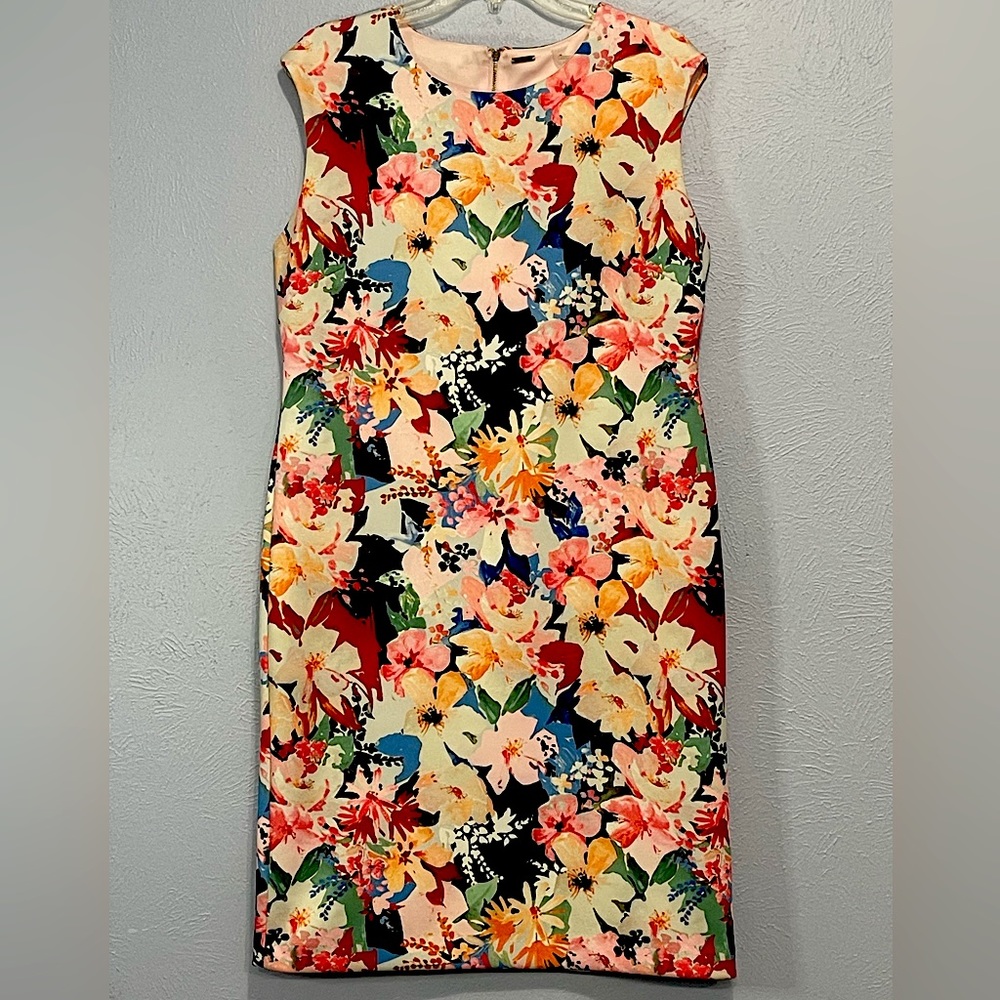 TAHARI multi colored flowered bodycon dress